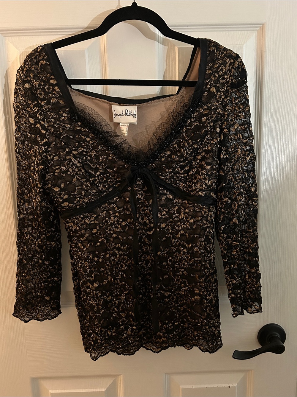Joseph Ribkoff Black Lace Tie-Front Blouse